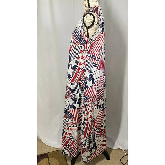 Handmade Maxi Sleeveless V-Neck Red White Blue Duster Patriotic Pattern - Picture 4 of 8